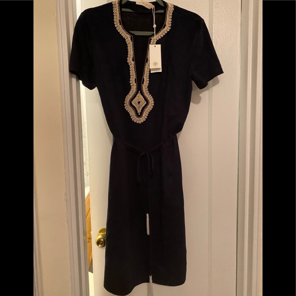 Tory Burch Liliana navy embroidered dress, size M